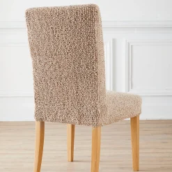 Stoelhoes<Blancheporte Bedrukte en gewafelde bi-rekbare stoelhoes in microvezel beige