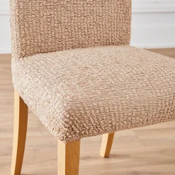 Stoelhoes<Blancheporte Bedrukte en gewafelde bi-rekbare stoelhoes in microvezel beige