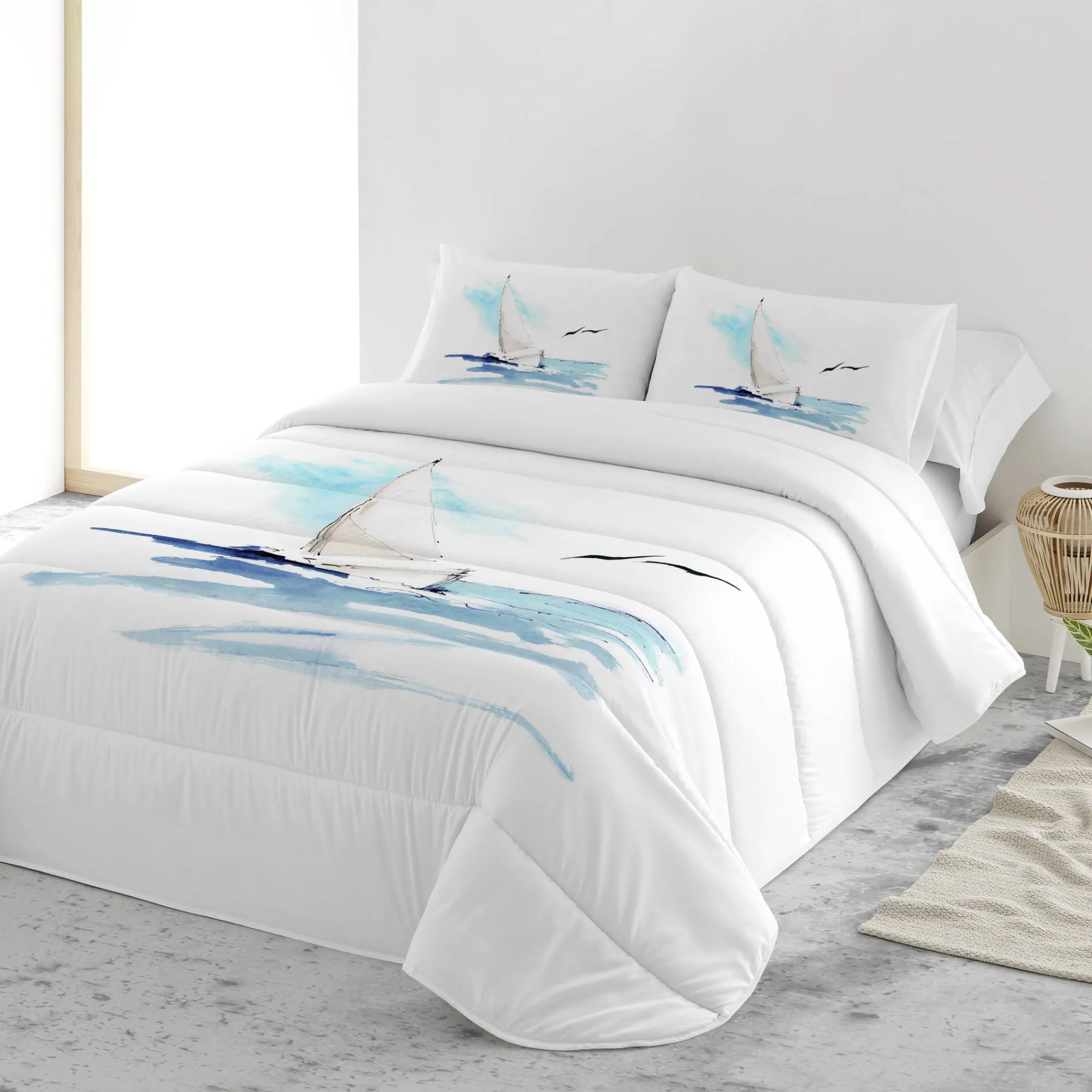 Deken En Bedsprei|Deken, Boutis En Bedsprei<Blancheporte Bedrukte, gematelasseerde bedsprei Zee wit
