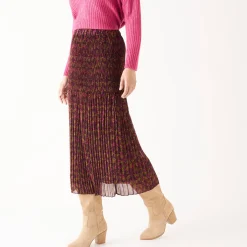 Rok<Blancheporte Bedrukte halflange rok, plissévoile zwart / framboos