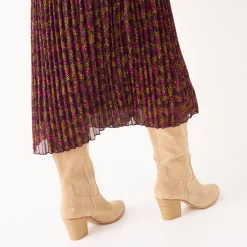 Rok<Blancheporte Bedrukte halflange rok, plissévoile zwart / framboos
