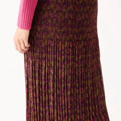 Rok<Blancheporte Bedrukte halflange rok, plissévoile zwart / framboos