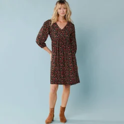Jurk<Blancheporte Bedrukte jurk met 3/4-mouwen, kleine lengtes zwart / veelkleurig