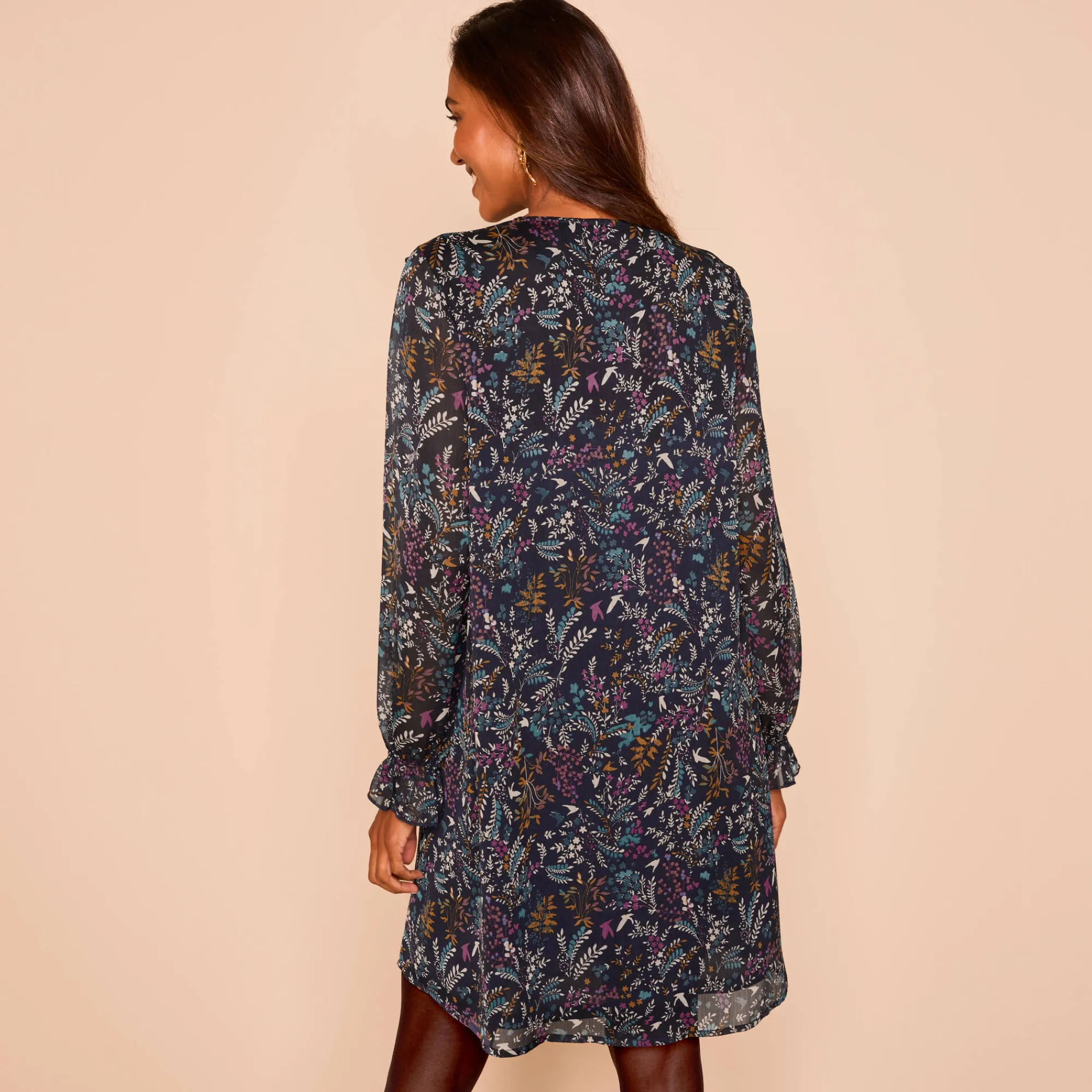 Feestoutfits Dames|Jurk<Blancheporte Bedrukte jurk met plooitjes marine / violine