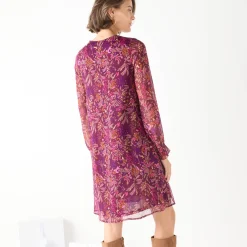 Feestoutfits Dames|Jurk<Blancheporte Bedrukte jurk met plooitjes pruim / roze