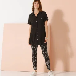 Legging<Blancheporte Bedrukte legging, elastische taille zwart / beige