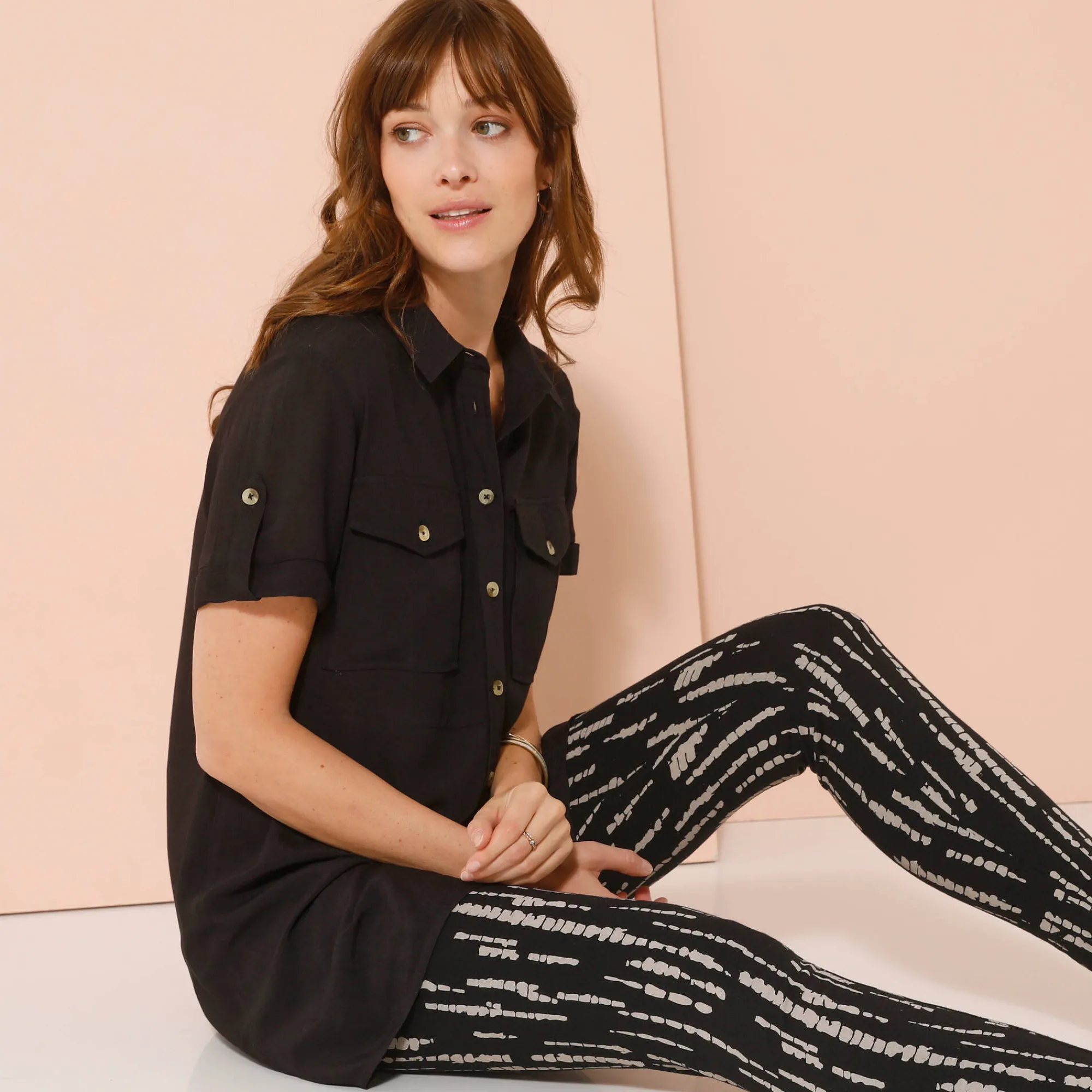 Legging<Blancheporte Bedrukte legging, elastische taille zwart / beige