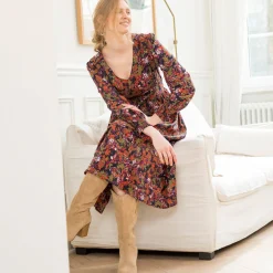 Jurk<Blancheporte Bedrukte midi-jurk, soepele viscose marine / paprika