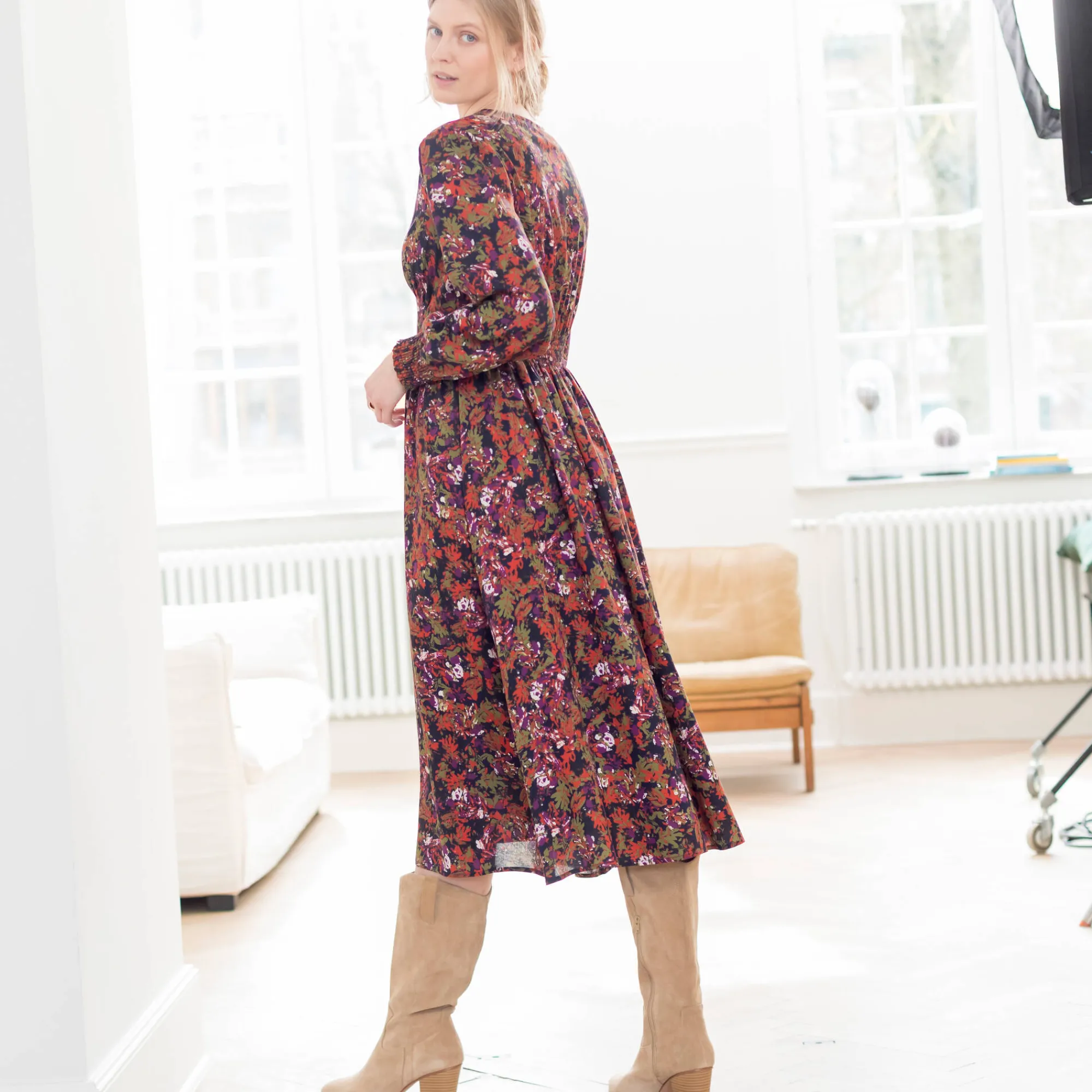 Jurk<Blancheporte Bedrukte midi-jurk, soepele viscose marine / paprika