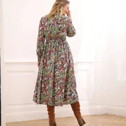 Jurk<Blancheporte Bedrukte midi-jurk, soepele viscose groen / violine