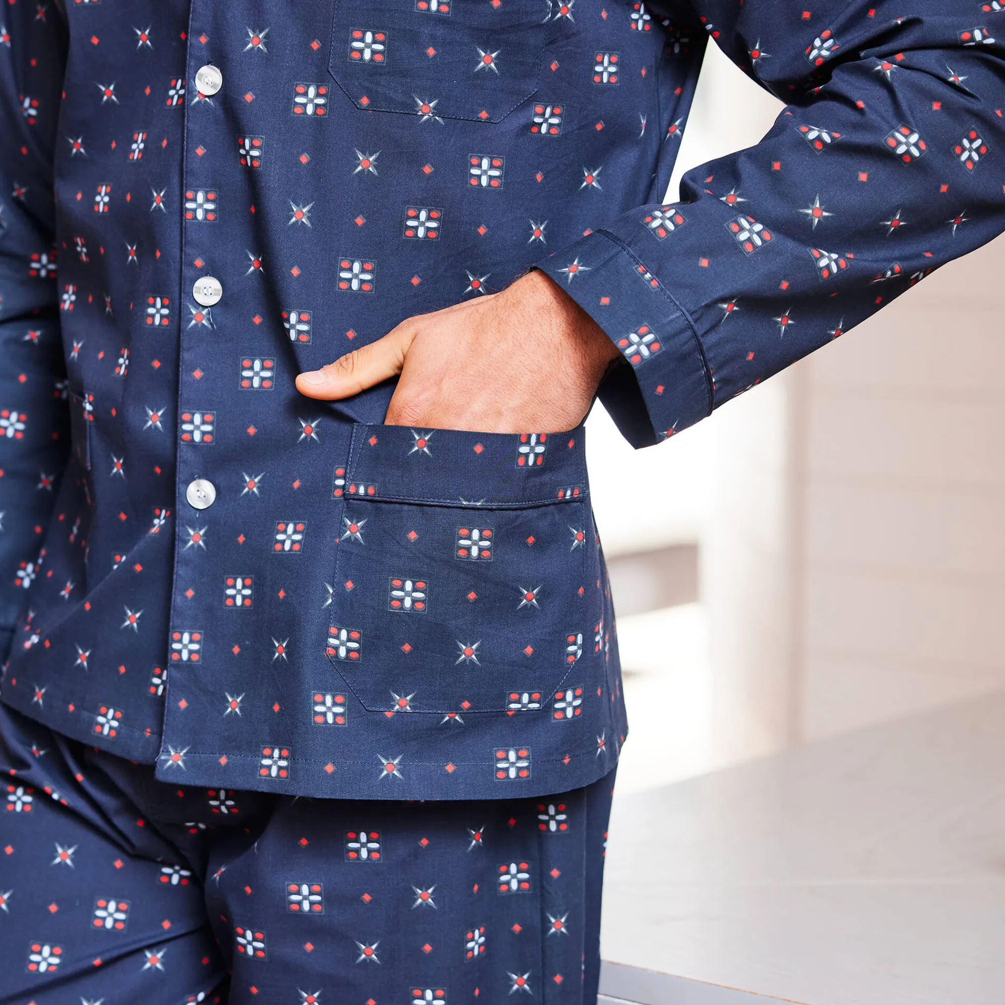 Pyjama En Kamerjas<Blancheporte Bedrukte pyjama in popeline van polyester/katoen marine