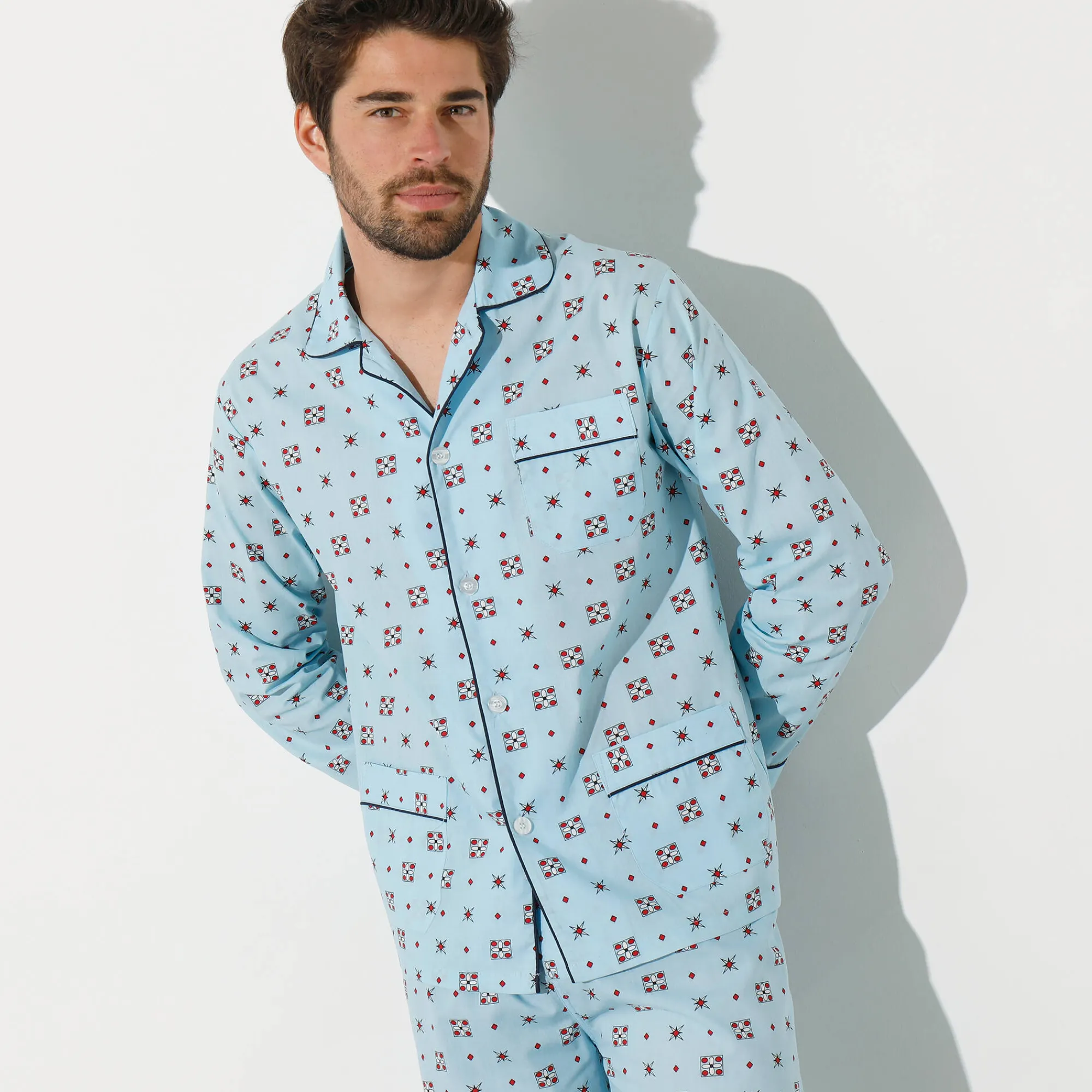 Pyjama En Kamerjas<Blancheporte Bedrukte pyjama in popeline van polyester/katoen blauw