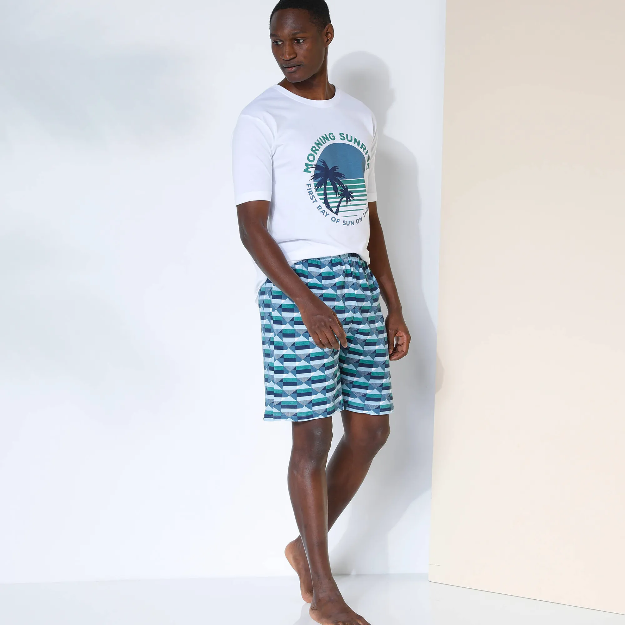 Pyjama En Kamerjas<Blancheporte Bedrukte pyjamashort in katoen blauw / groen