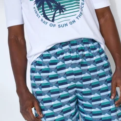 Pyjama En Kamerjas<Blancheporte Bedrukte pyjamashort in katoen blauw / groen