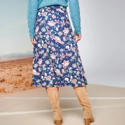 Rok<Blancheporte Bedrukte rok met knopen nachtblauw / roze