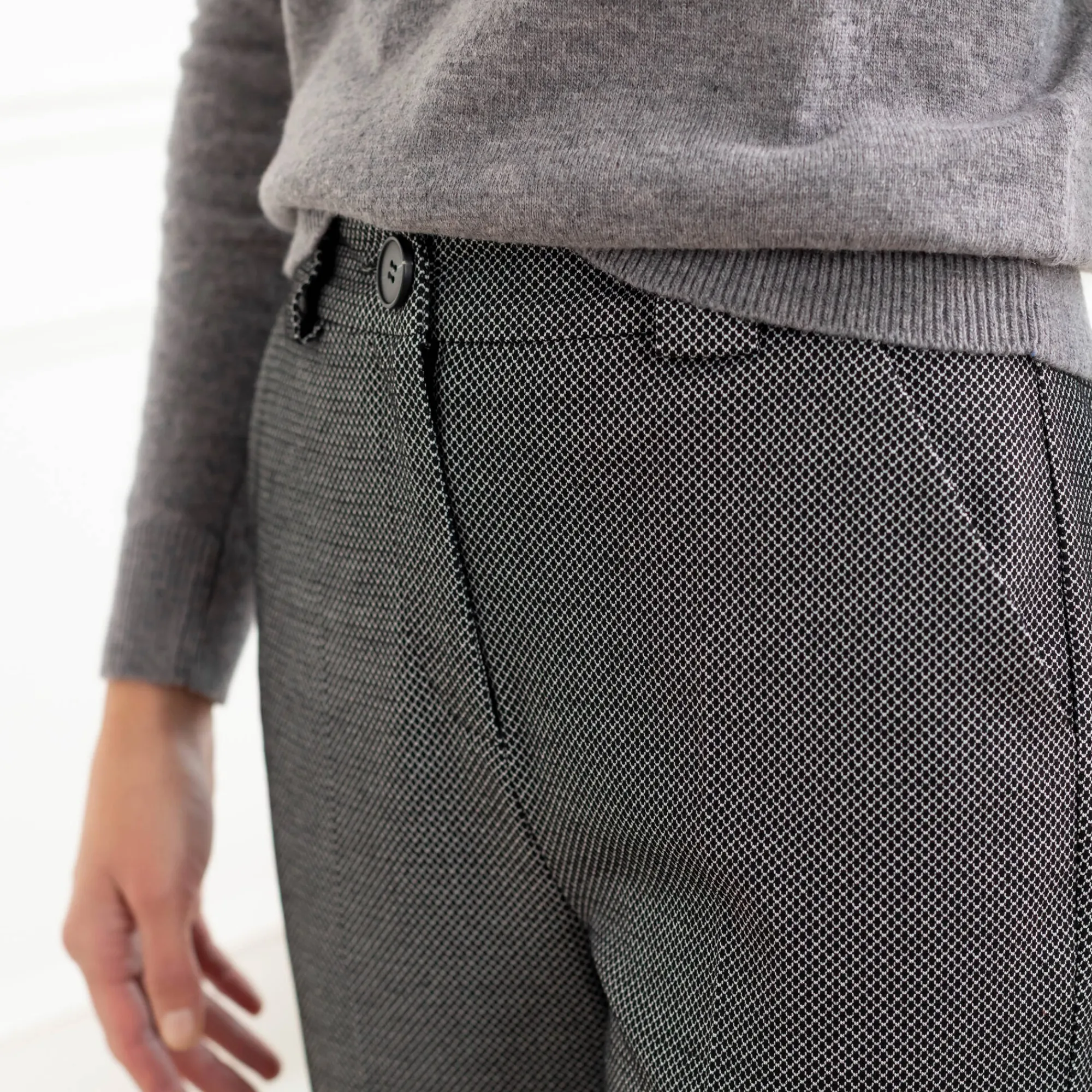 Broek<Blancheporte Bedrukte slimbroek, miilanotricot zwart / grijs