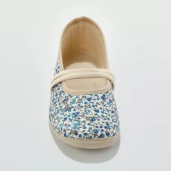 Sloffen|Sloffen<Blancheporte Bedrukte sloffen met riempjes blauw