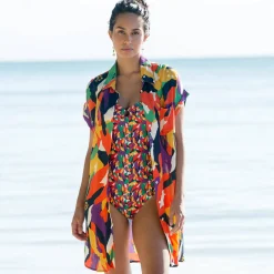 Jurk<Blancheporte Bedrukte strandjurk, crepon veelkleurig