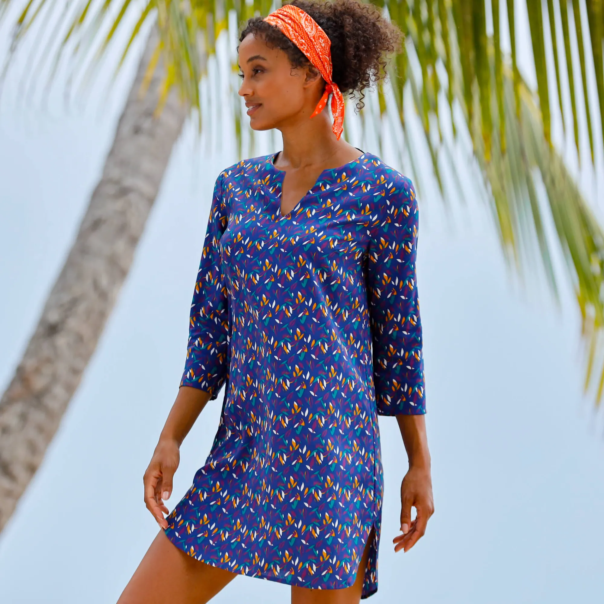 Bloes En Tuniek<Blancheporte Bedrukte strandtuniek blauw / paars