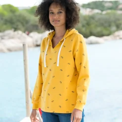 Trui En Vest<Blancheporte Bedrukte sweater met kap in molton kerrie