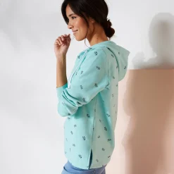 Trui En Vest<Blancheporte Bedrukte sweater met kap in molton celadon