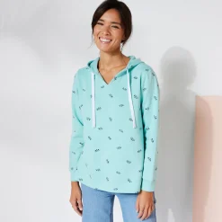 Trui En Vest<Blancheporte Bedrukte sweater met kap in molton celadon