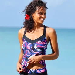 Badmode|Badmode<Blancheporte Bedrukte tankini met gekruiste rug Lohena, voorgevormde cups blauw / roze