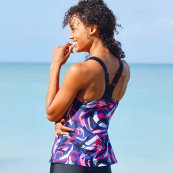 Badmode|Badmode<Blancheporte Bedrukte tankini met gekruiste rug Lohena, voorgevormde cups blauw / roze