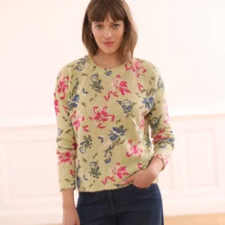 Trui En Vest<Blancheporte Bedrukte trui met ronde hals groen / roze