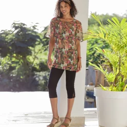 Bloes En Tuniek<Blancheporte Bedrukte tuniek in voile kaki / roze