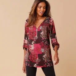 Bloes En Tuniek<Blancheporte Bedrukte tuniek met rits zwart / kersenrood