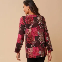 Bloes En Tuniek<Blancheporte Bedrukte tuniek met rits zwart / kersenrood