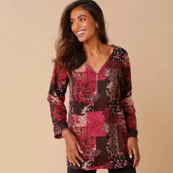 Bloes En Tuniek<Blancheporte Bedrukte tuniek met rits zwart / kersenrood
