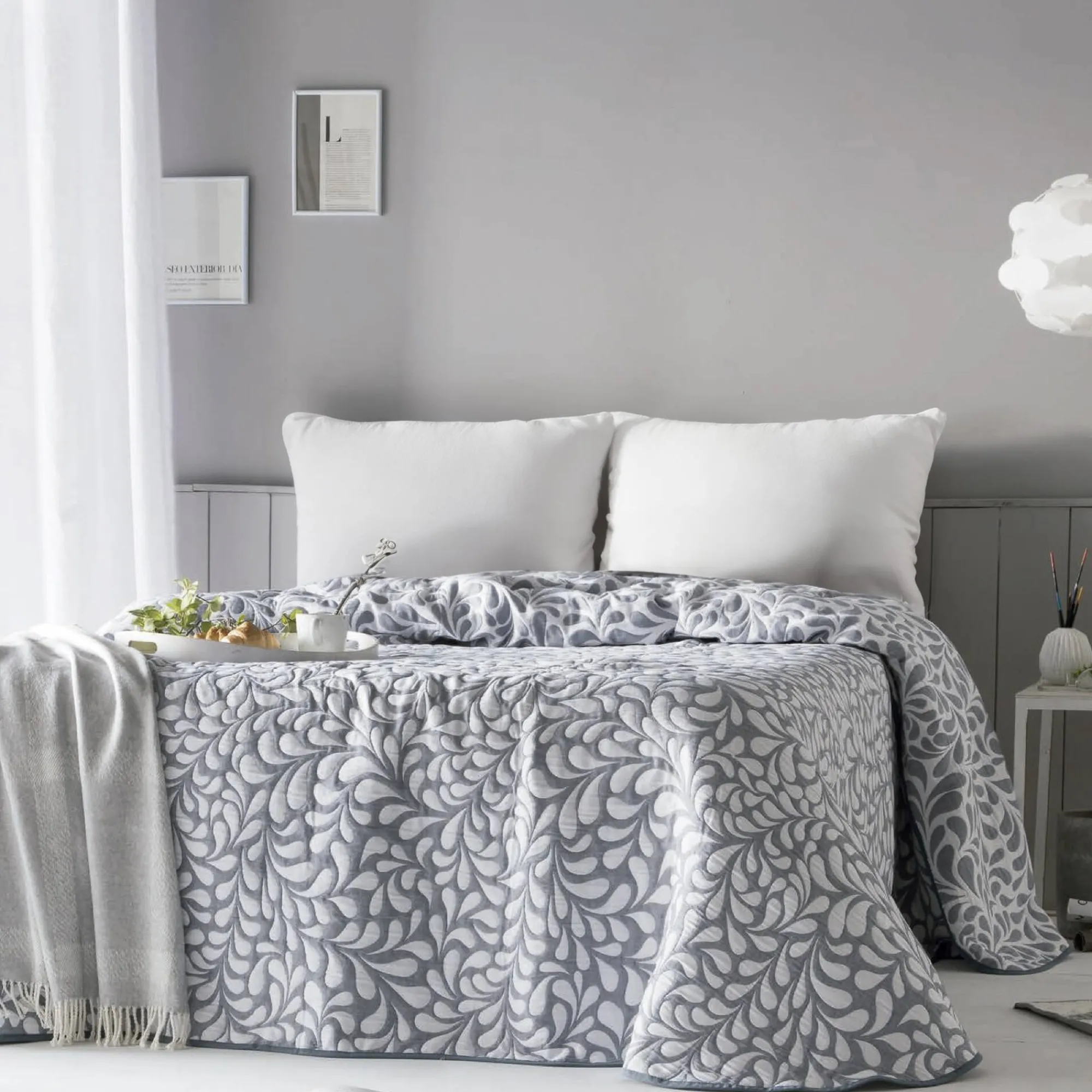 Deken En Bedsprei|Deken, Boutis En Bedsprei<Blancheporte Bedsprei met "Bladeren" jacquardmotief grijs / wit