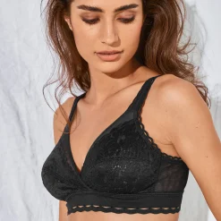 Feestelijke Lingerie|Beha<Playtex Beha Cross Your Heart Feminin in gerecycleerde kant - zonder beugels zwart