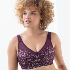 Beha<Blancheporte Beha in bloemenkant zonder beugels - minimizer aubergine