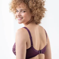 Beha<Blancheporte Beha in bloemenkant zonder beugels - minimizer aubergine