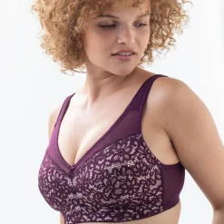 Beha<Blancheporte Beha in bloemenkant zonder beugels - minimizer aubergine
