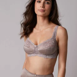 Beha<Confidence Lingerie Beha in glanstricot en kant Salford zonder beugels - set van 2 chocolade + taupe