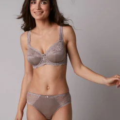 Beha<Confidence Lingerie Beha in glanstricot en kant Salford met beugels - set van 2 chocolade + taupe