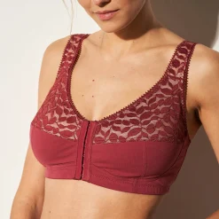 Beha<Confidence Lingerie Beha in kant en katoen met sluiting vooraan - zonder beugels robijnrood