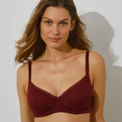 Beha<Blancheporte Beha in stretchkatoen met beugels - set van 2 aubergine + nude