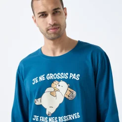 Pyjama En Kamerjas<Blancheporte Bigshirt met "Je ne grossis pas" print petroleumblauw