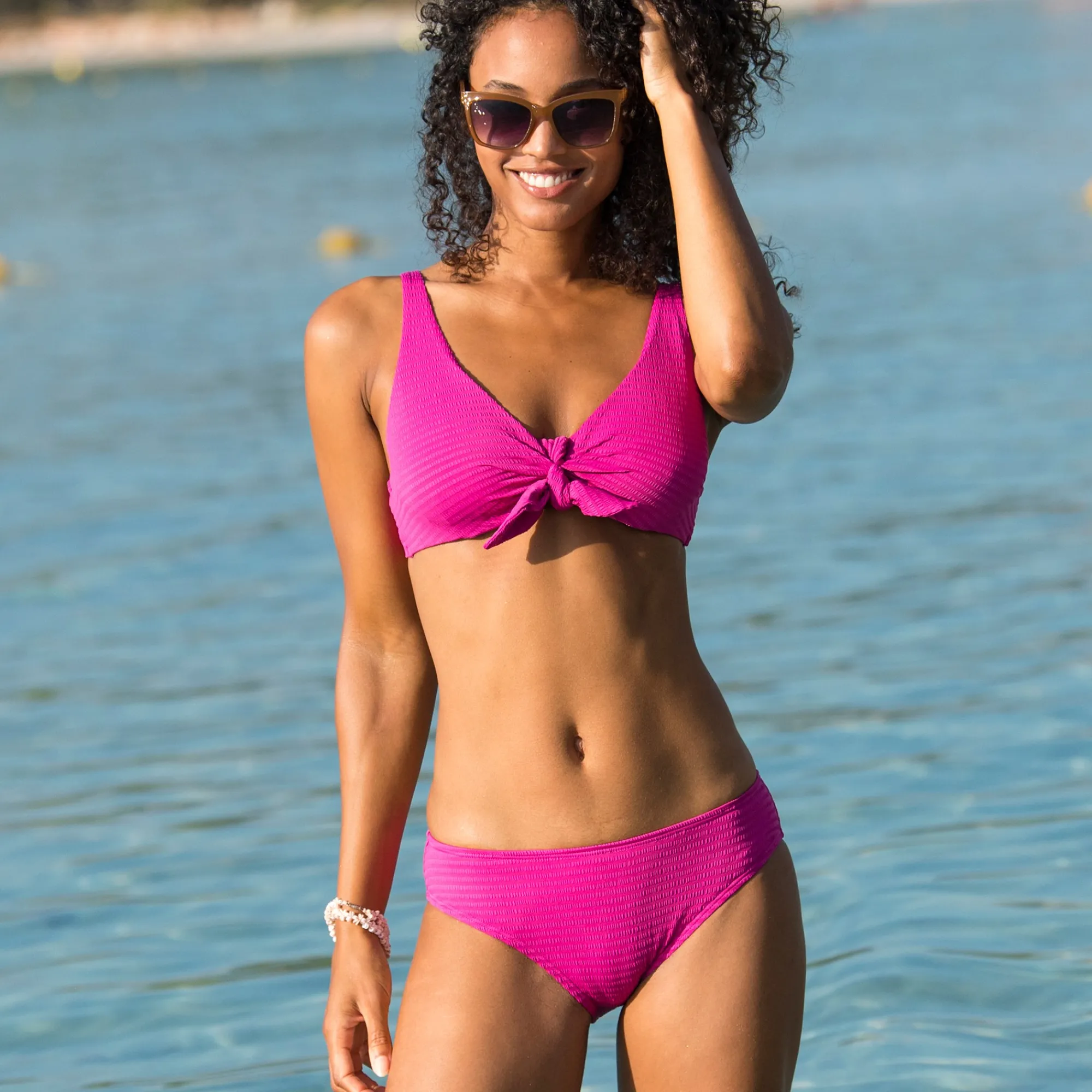 Badmode|Badmode<Blancheporte Bikinibeha Ampoza van textuurtricot in foulardmodel - met beugels violine