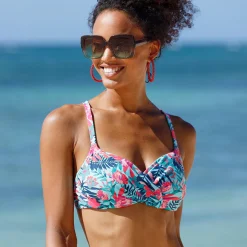 Badmode|Badmode<Blancheporte Bikinibeha met beugels en drapé, Bawa - korfmodel aqua / roze