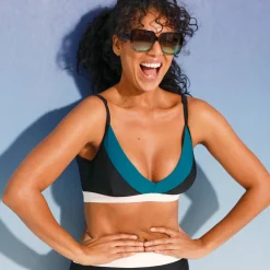 Badmode|Badmode<Blancheporte Bikinibeha met colorblock - vaste cups zwart / smaragd
