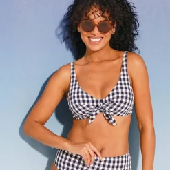 Badmode|Badmode<Blancheporte Bikinibeha Minuri, foulardmodel met ruitjesprint - met beugels ecru / blue
