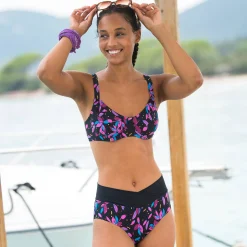 Badmode|Badmode<Blancheporte Bikinislip met hoge taille Lokia - maximodel zwart / fuchsia