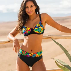 Badmode|Badmode<Blancheporte Bikinislipje met moduleerbare tailleband - Nebida zwart / veelkleurig