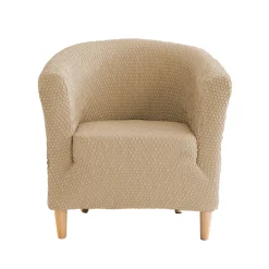 Zitbankhoes<Blancheporte Bi-rekbare, gewafelde fauteuil- en kuipzetelhoes taupe